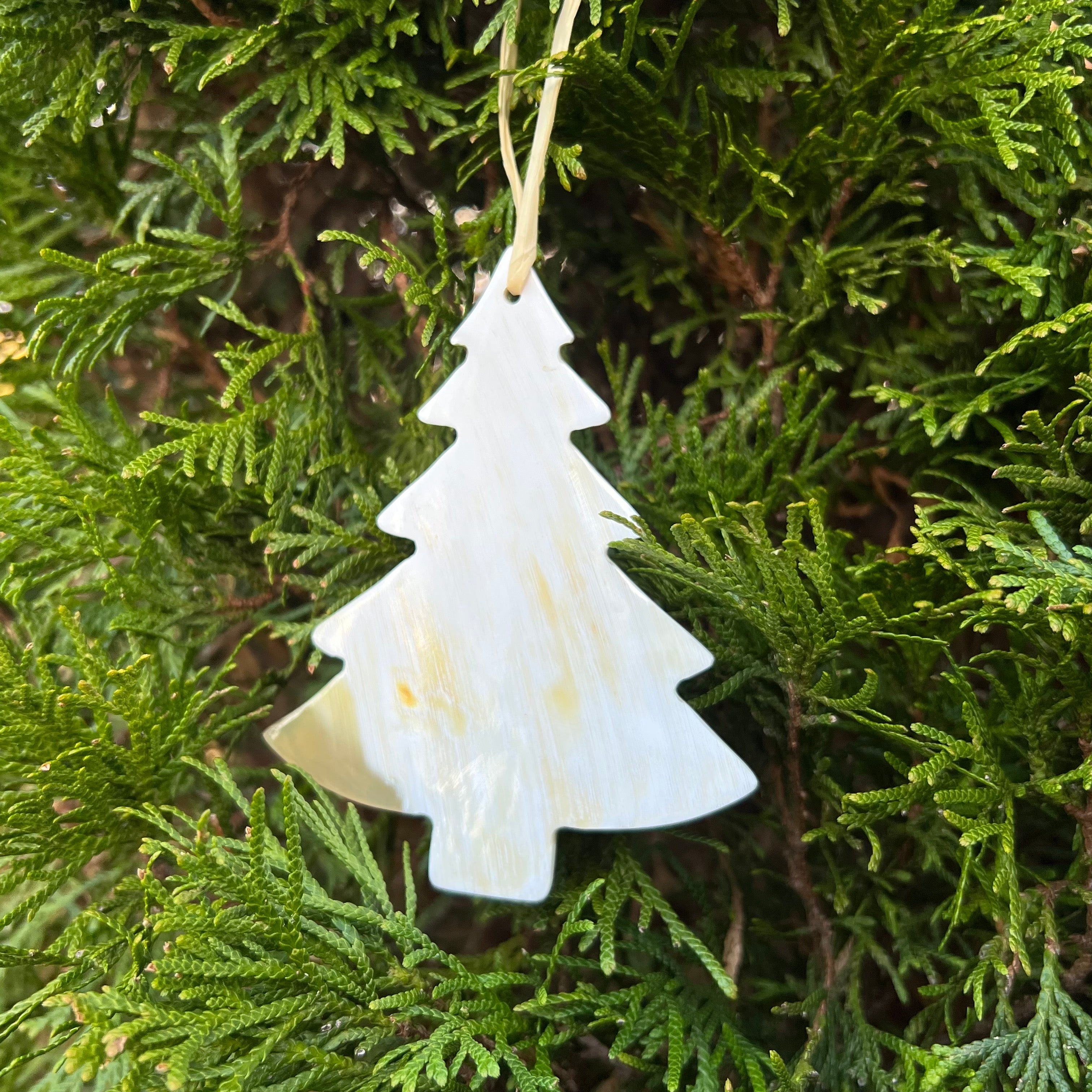 Hand-Carved Horn Christmas Tree Ornament