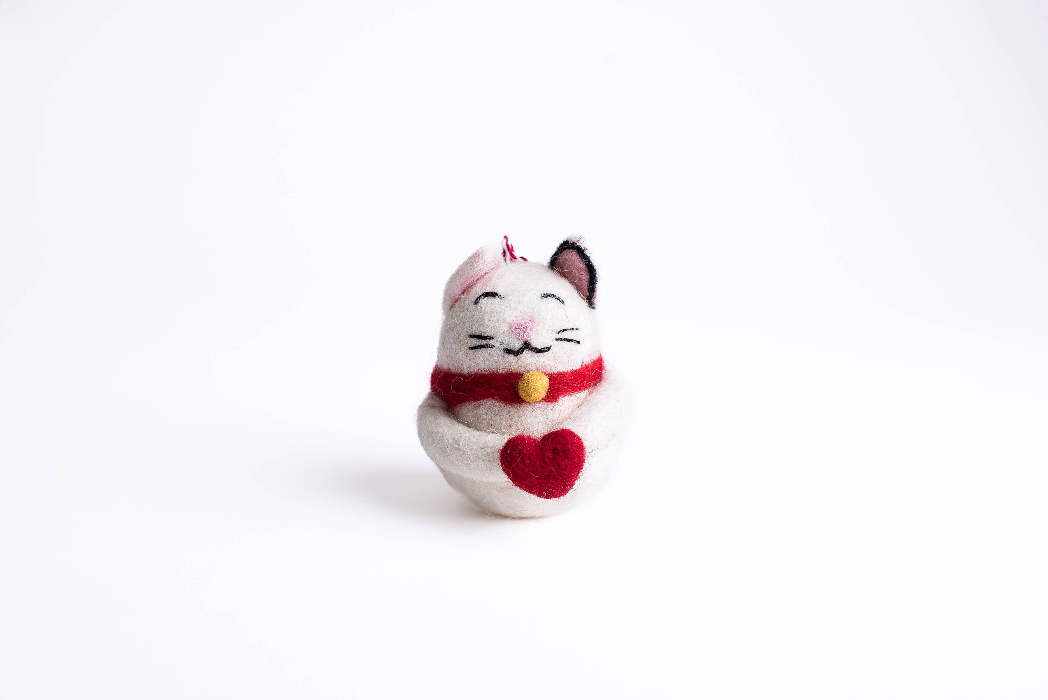 Handcrafted Wool Ornament: Cat