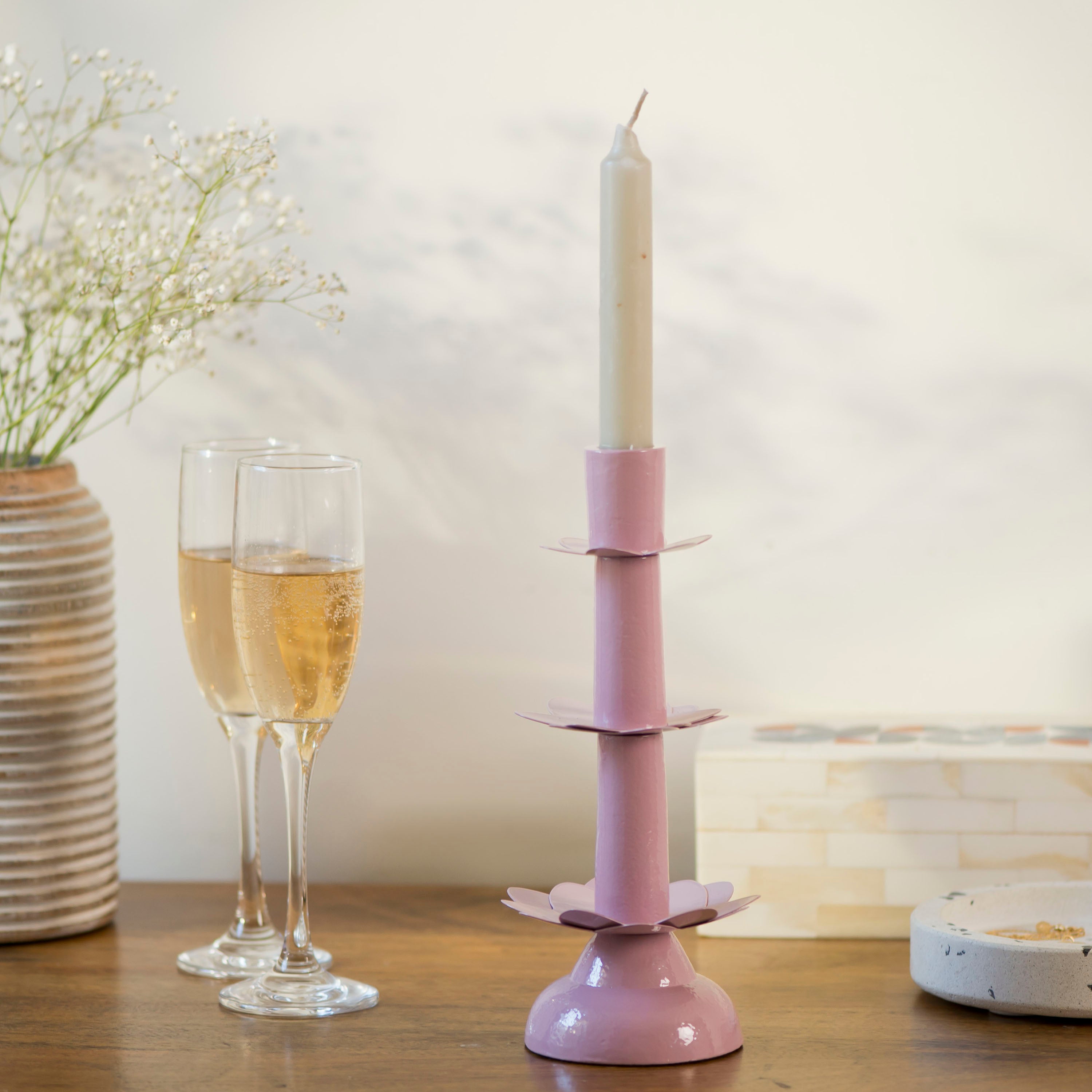 Lotus Blossom Metal Taper Candleholder