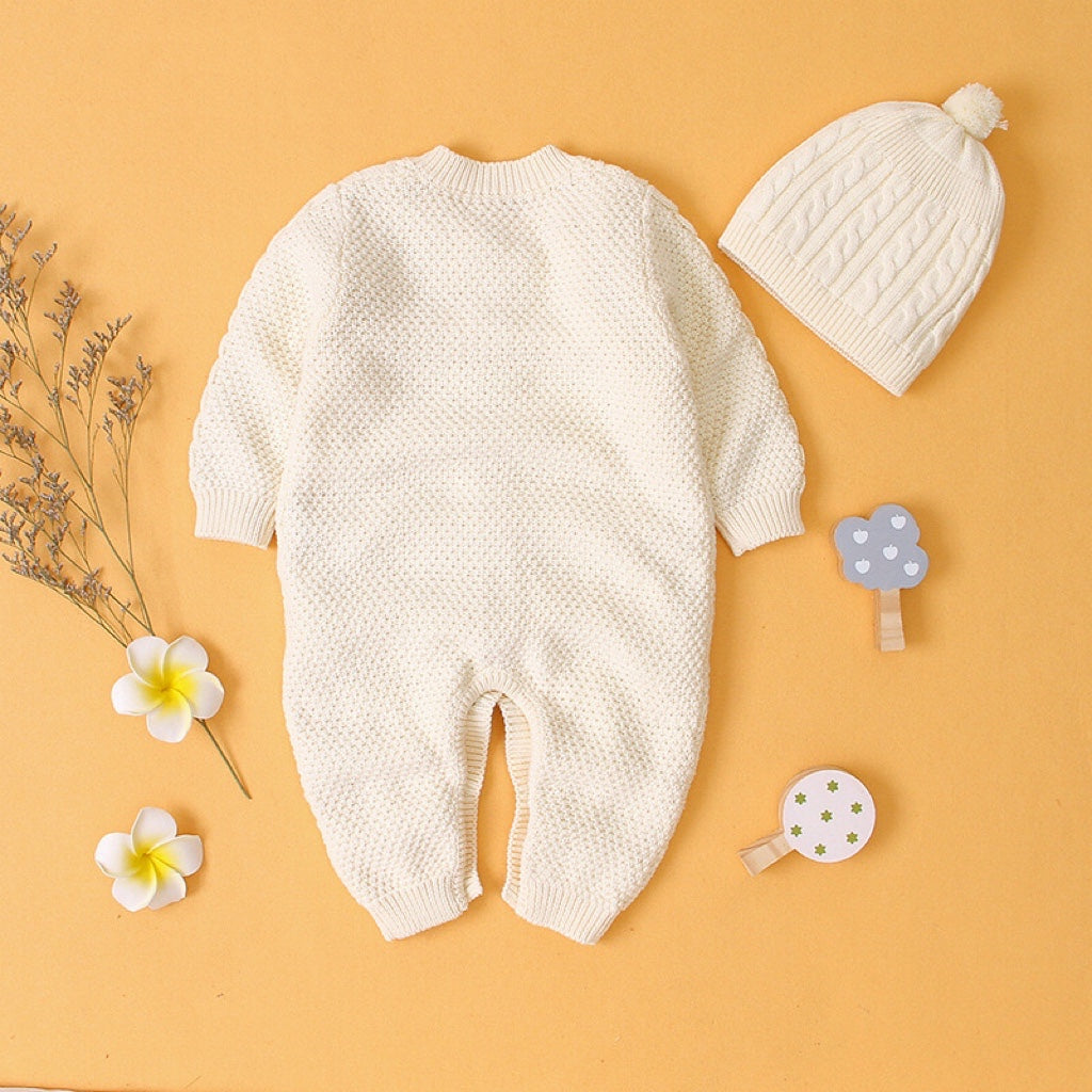 Baby Cable Knitted Romper & Hat Set
