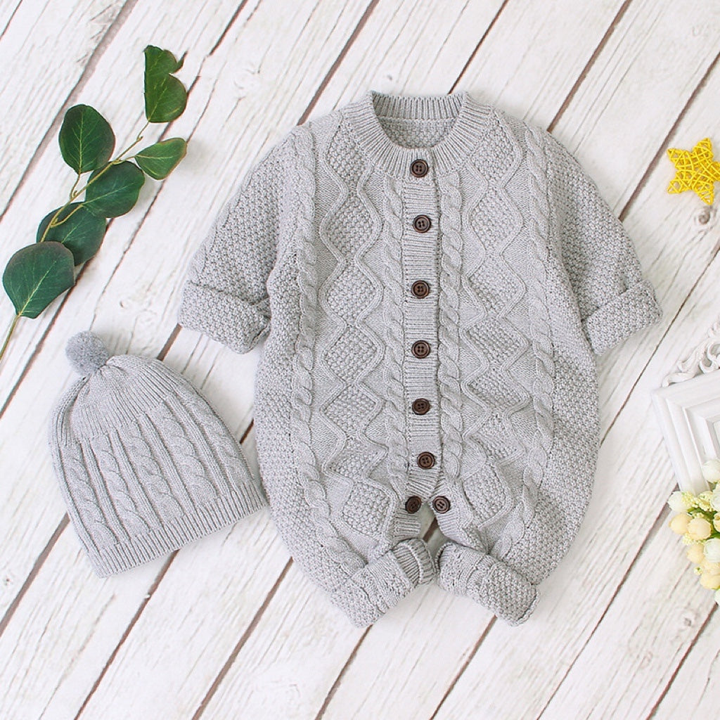 Baby Cable Knitted Romper & Hat Set