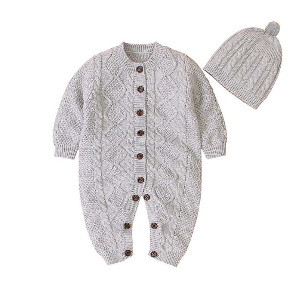 Baby Cable Knitted Romper & Hat Set